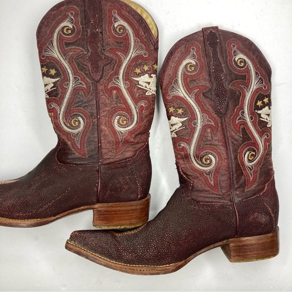El General 1901 Cowboy Boots Leather Men's 8 Burgundy Textured Western Mexico - Picture 9 of 16